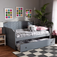 Baxton Studio MG0010-Grey-Daybed-Full Baxton Studio Millie Cottage Farmhouse Grey Finished Wood Full Size Daybed with Trundle